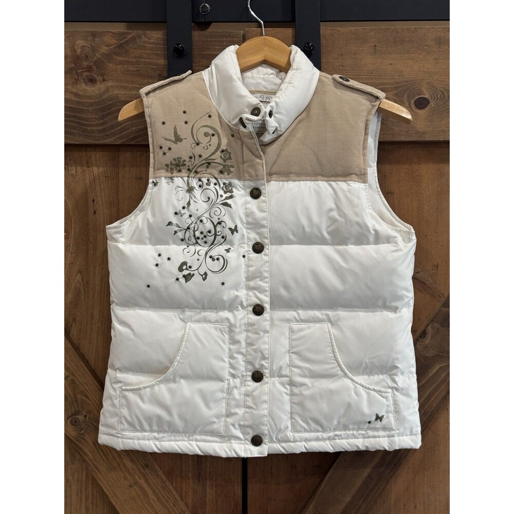 Old Navy Vintage Y2K Corduroy & White Butterfly Down Puffer Vest Womens Sz M